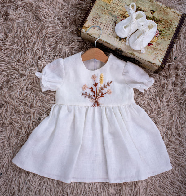 Rochie din in prespalat, Autumn, cu broderie manuala