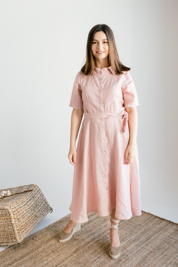 Stock Sale -  Rochie midi din in prespalat, Freya