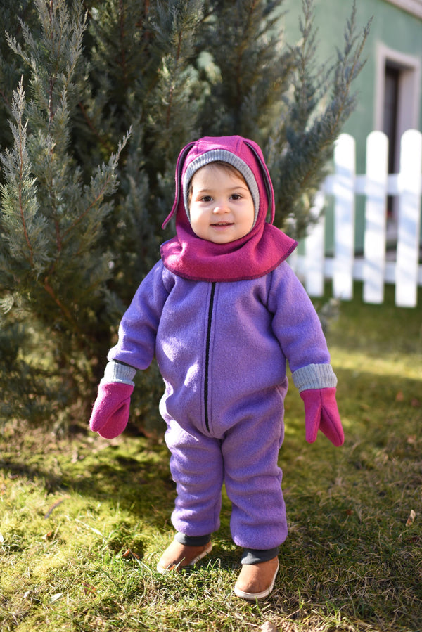 Stock sale - Salopeta dublata din lana fiarta, Lila, 3-4 ani, captuseala lana merinos