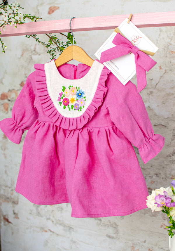 Rochie din in prespalat cu broderie manuala, Annaelle