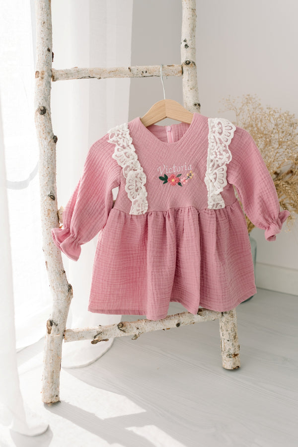 Rochie din muselina, Personalizata cu Nume, cu floricele