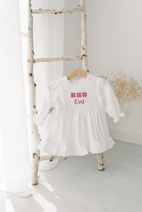 Rochie din muselina, personalizata cu nume, model traditional