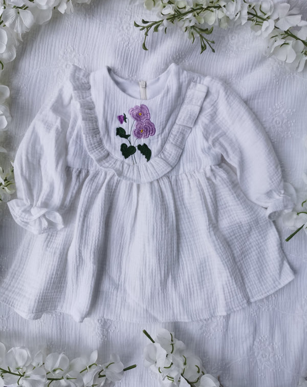 Rochie brodata din muselina de bumbac, Violet