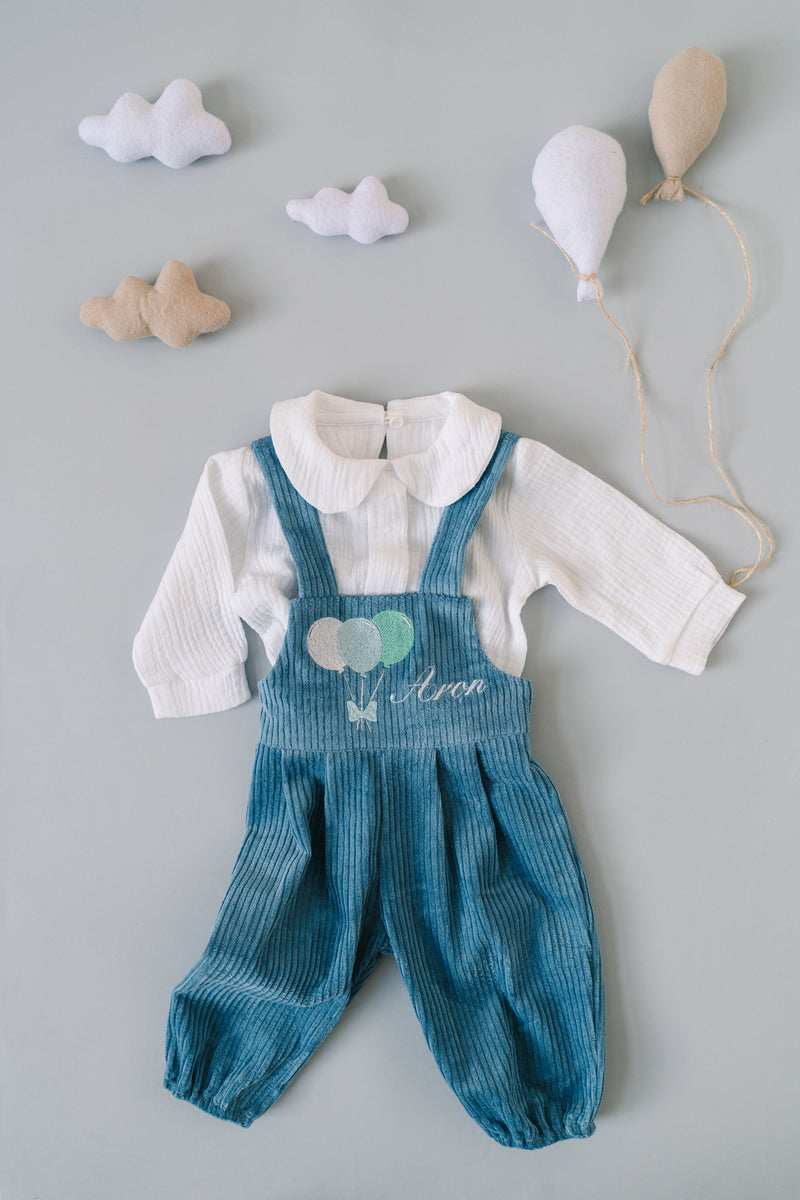 Set personalizat pentru botez, din bumbac reiat, Baloane