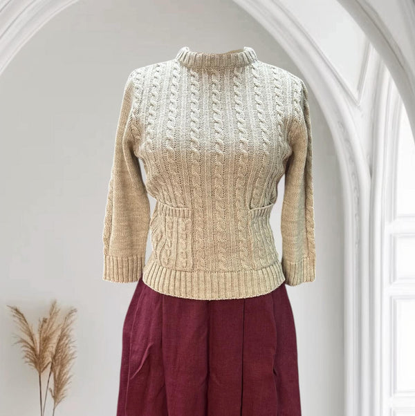 Pulover crop din bumbac si lana pentru femei, Grej