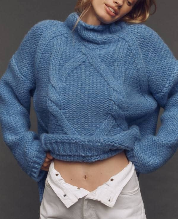 Pulover premium din lana merinos pentru femei, Blue