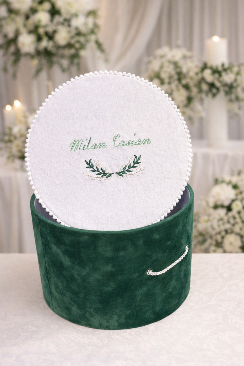 Cutie trusou pentru botez, personalizata, Frunze Delicate