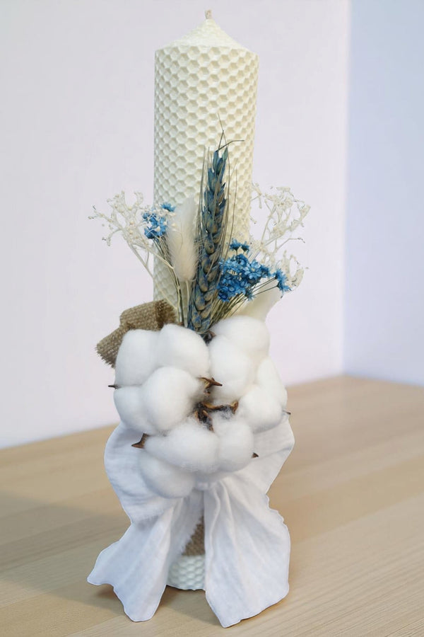 Lumanare pentru botez, Blue, Cotton Flowers