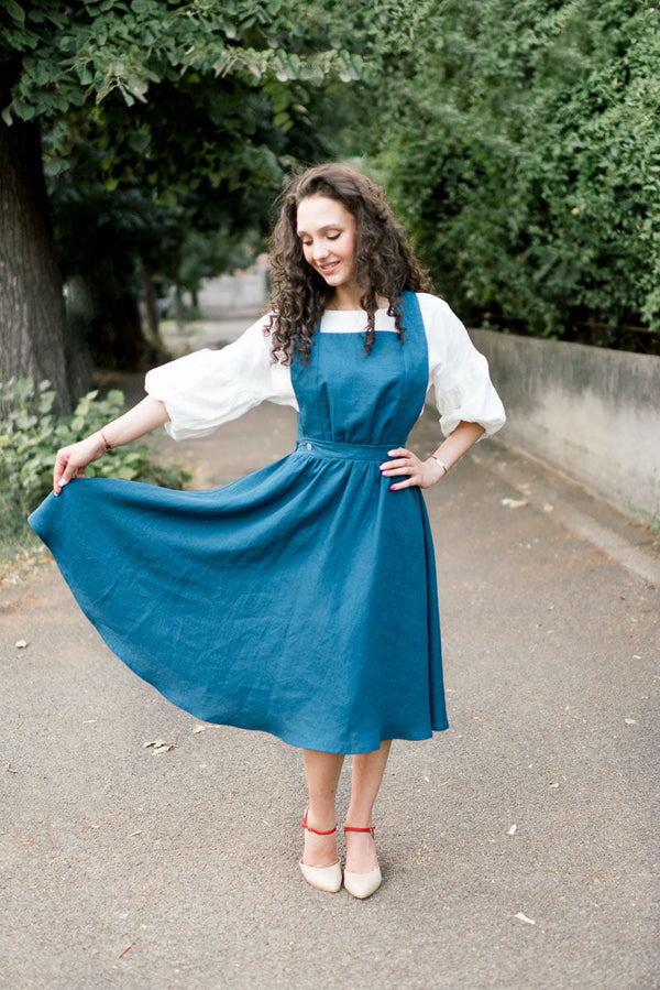 Rochie pinafore din in prespalat