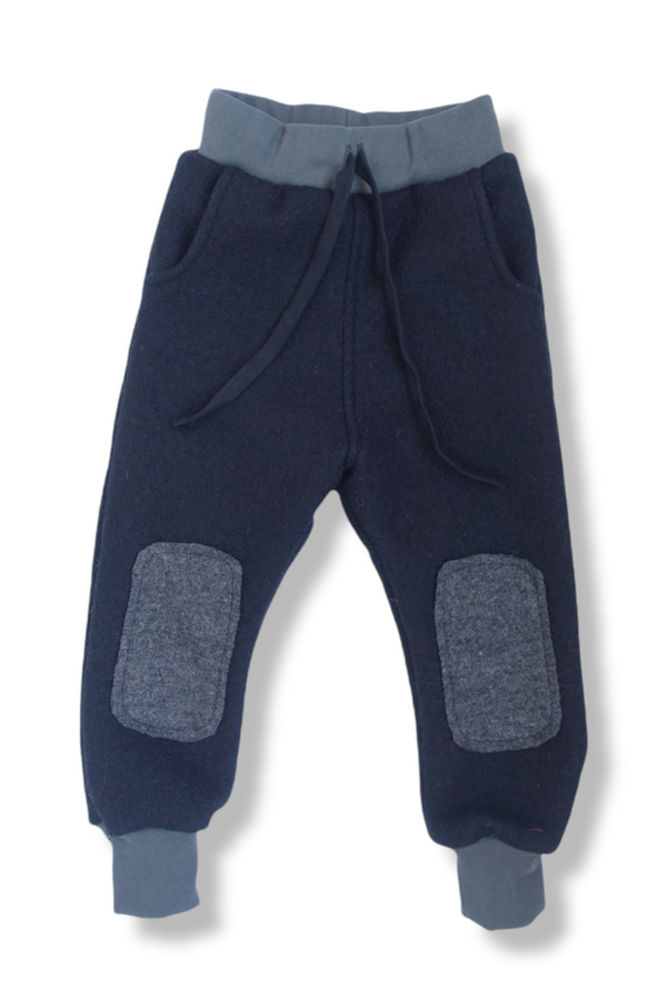 Pantaloni dublati din lana fiarta cu snur, Black