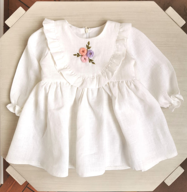 Rochie din in prespalat, Juliette, cu broderie manuala