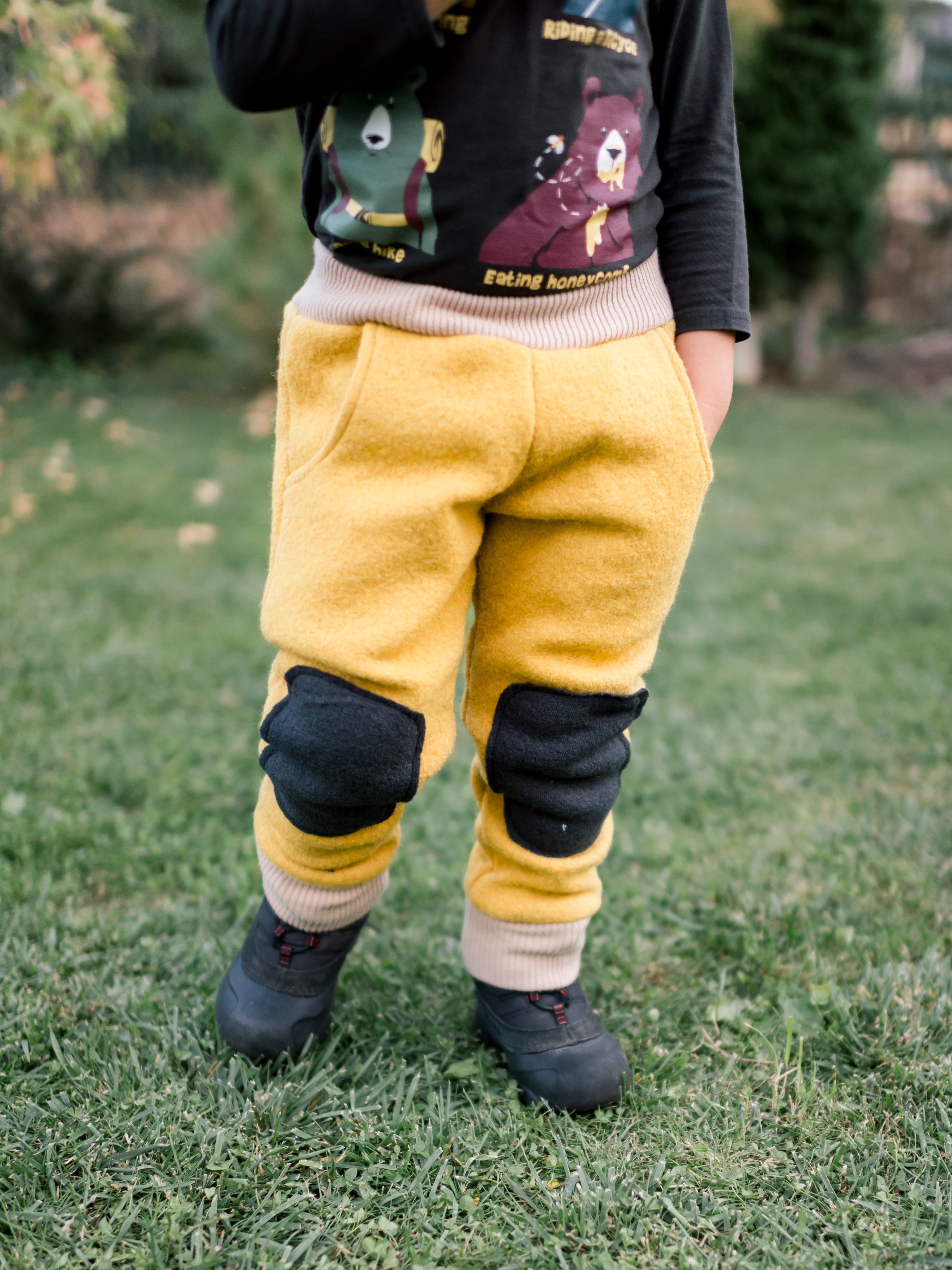 Pantaloni dublati din lana fiarta - Mustard Yellow